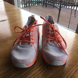 White and Orange Adidas Tennis Shoes